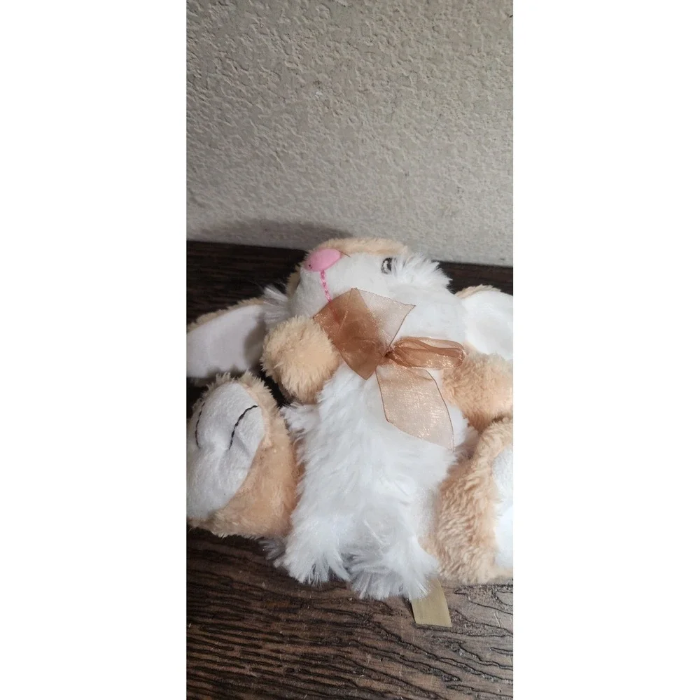 Dan Dee Plush Bunny Rabbit Tan White Stuffed Animal w Bow Soft Toy
